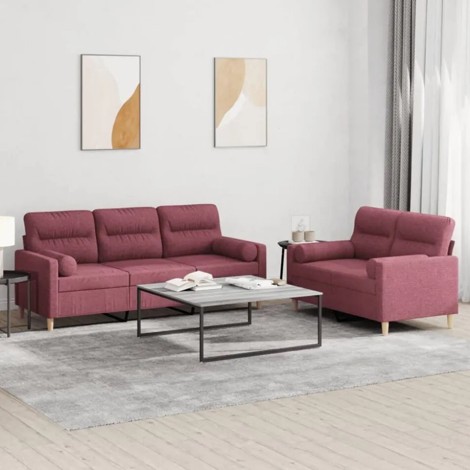 vidaXL 2-delige Loungeset met kussens stof wijnrood