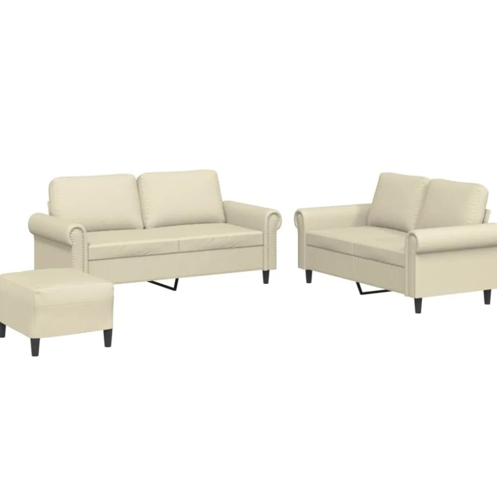 vidaXL 3-delige Loungeset met kussens kunstleer crème