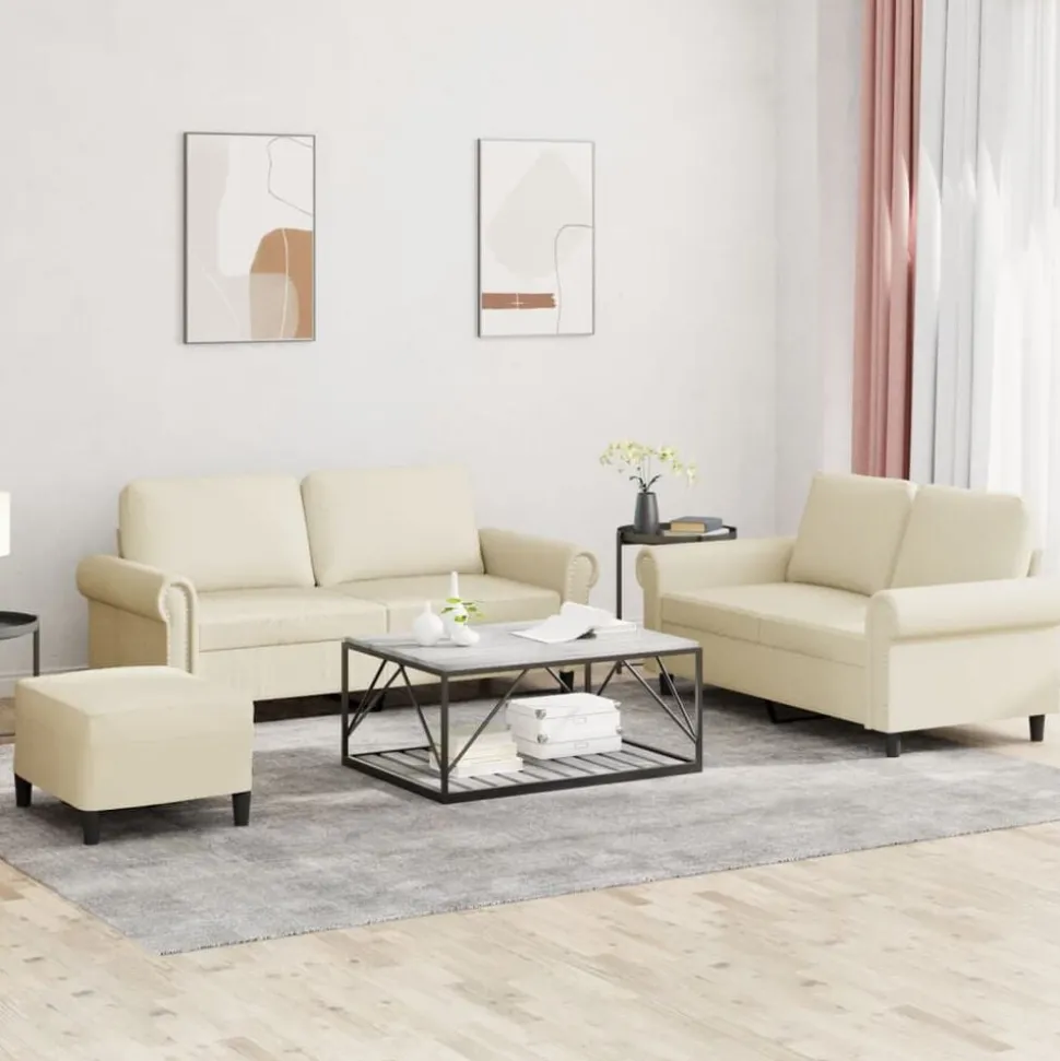 vidaXL 3-delige Loungeset met kussens kunstleer crème