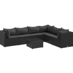 vidaXL 7-delige Loungeset met kussens poly rattan zwart