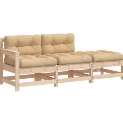 vidaXL 3-delige Loungeset met kussens massief hout