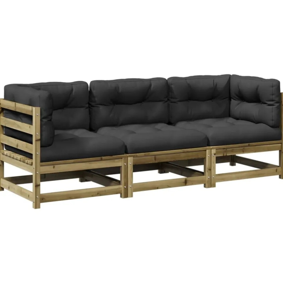 vidaXL 3-delige Loungeset met kussens geïmpregneerd grenenhout