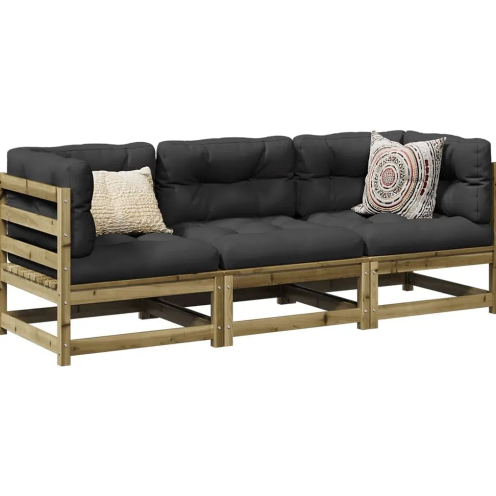 vidaXL 3-delige Loungeset met kussens geïmpregneerd grenenhout