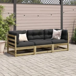 vidaXL 3-delige Loungeset met kussens geïmpregneerd grenenhout