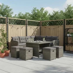 vidaXL 6-delige Loungeset met kussens poly rattan grijs