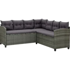 vidaXL 6-delige Loungeset met kussens poly rattan grijs