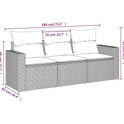 vidaXL 3-delige Loungeset met kussens poly rattan beige