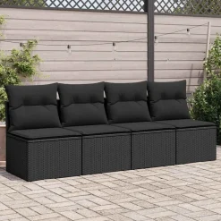 vidaXL 2-delige Loungeset met kussens poly rattan acacia zwart