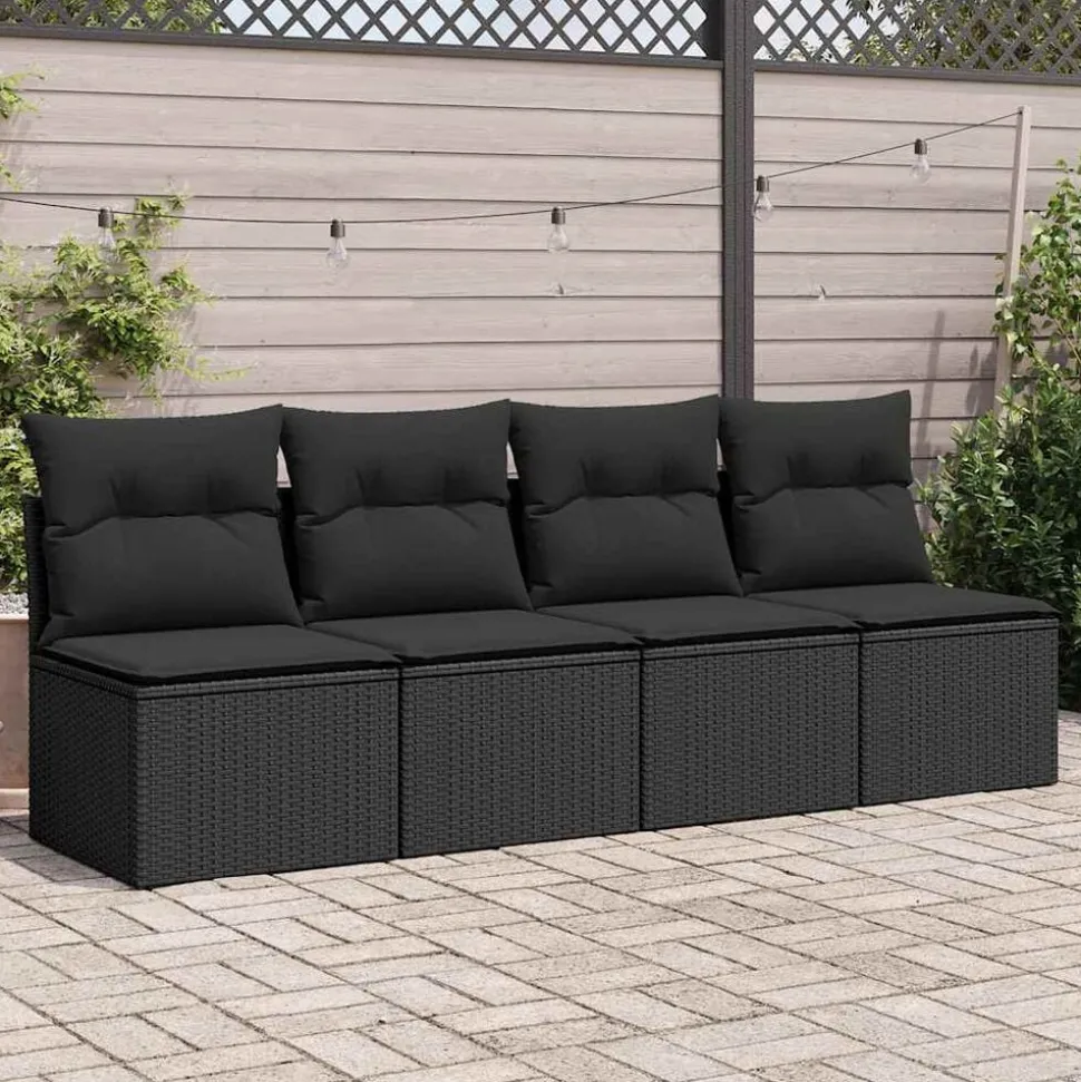 vidaXL 2-delige Loungeset met kussens poly rattan acacia zwart