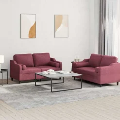 vidaXL 2-delige Loungeset met kussens stof wijnrood