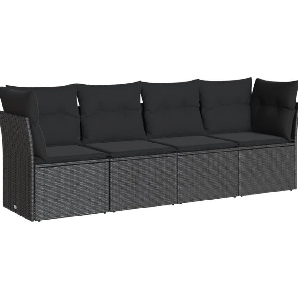 vidaXL 4-delige Loungeset met kussens poly rattan zwart