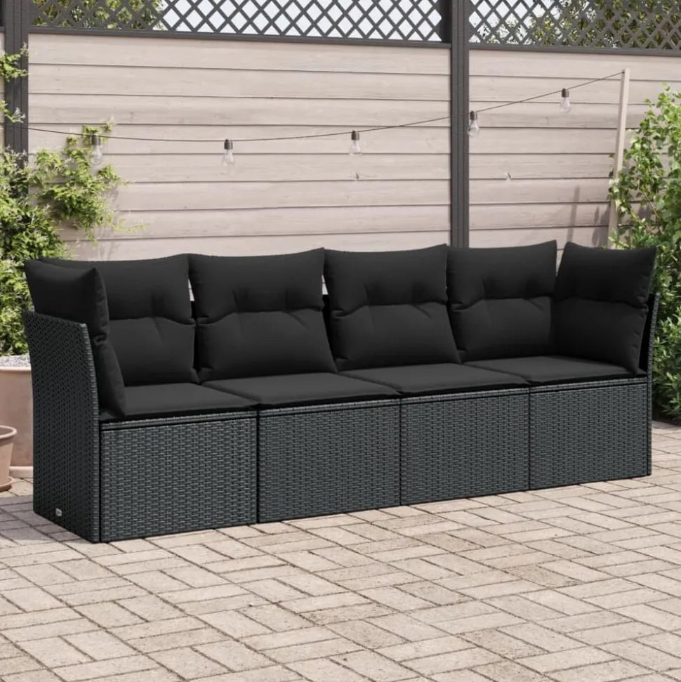 vidaXL 4-delige Loungeset met kussens poly rattan zwart