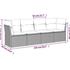 vidaXL 4-delige Loungeset met kussens poly rattan zwart