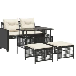 vidaXL 4-delige Loungeset met kussens poly rattan en glas zwart