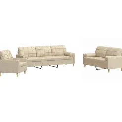 vidaXL 3-delige Loungeset met sierkussens stof crèmekleurig