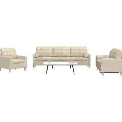 vidaXL 3-delige Loungeset met sierkussens stof crèmekleurig