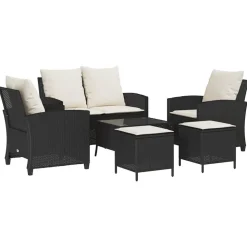 vidaXL 6-delige Loungeset met kussens poly rattan zwart