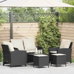 vidaXL 6-delige Loungeset met kussens poly rattan zwart