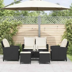 vidaXL 6-delige Loungeset met kussens poly rattan zwart