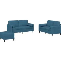 vidaXL 3-delige Loungeset met kussens fluweel blauw