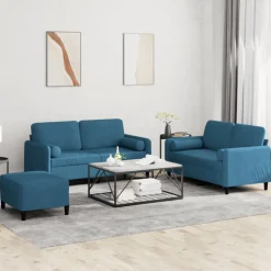 vidaXL 3-delige Loungeset met kussens fluweel blauw