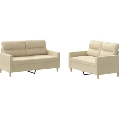 vidaXL 2-delige Loungeset met kussens stof crèmekleurig