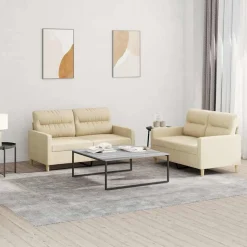 vidaXL 2-delige Loungeset met kussens stof crèmekleurig