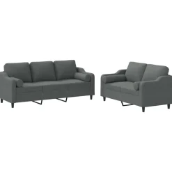 vidaXL 2-delige Loungeset met kussens stof donkergrijs