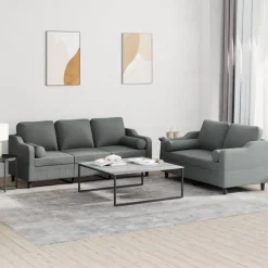 vidaXL 2-delige Loungeset met kussens stof donkergrijs