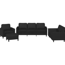 vidaXL 4-delige Loungeset met kussens kunstleer zwart