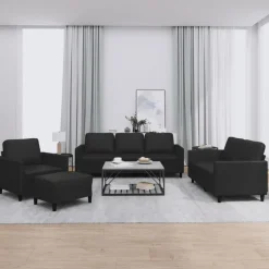 vidaXL 4-delige Loungeset met kussens kunstleer zwart