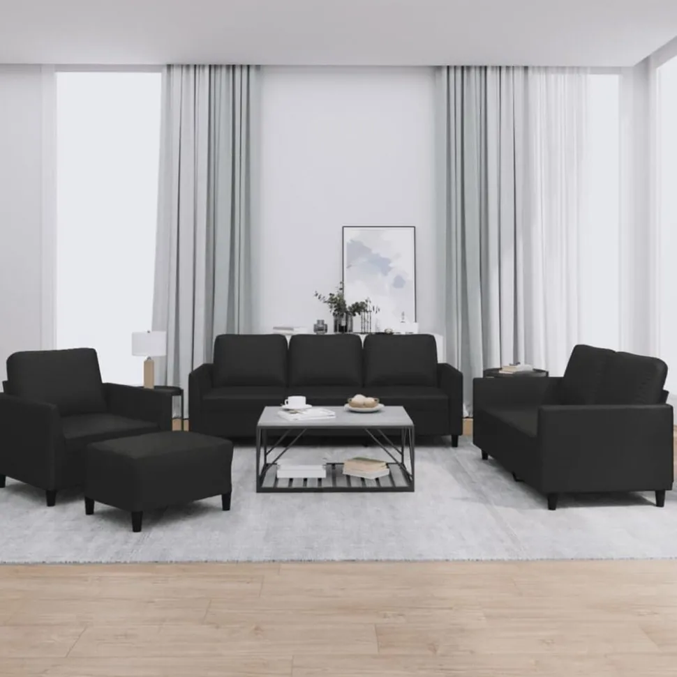 vidaXL 4-delige Loungeset met kussens kunstleer zwart