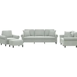 vidaXL 4-delige Loungeset met kussens fluweel lichtgrijs