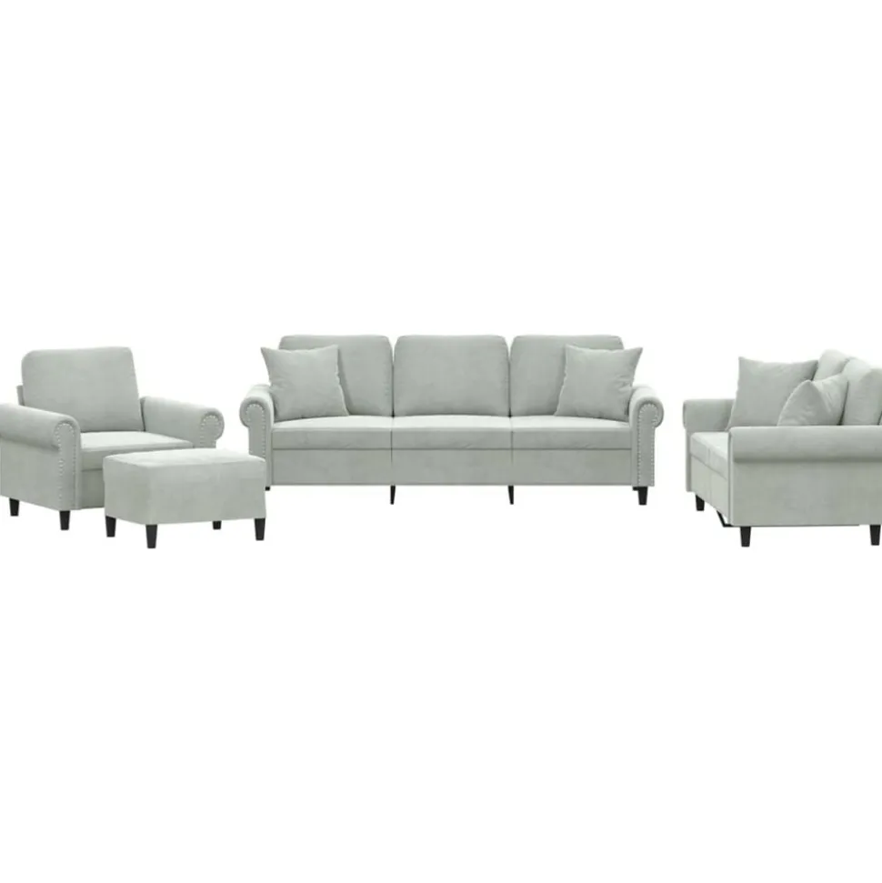 vidaXL 4-delige Loungeset met kussens fluweel lichtgrijs