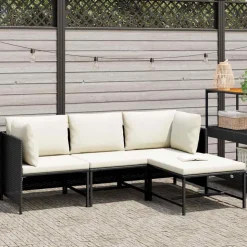 vidaXL 4-delige Loungeset met kussens poly rattan zwart