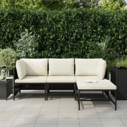 vidaXL 4-delige Loungeset met kussens poly rattan zwart