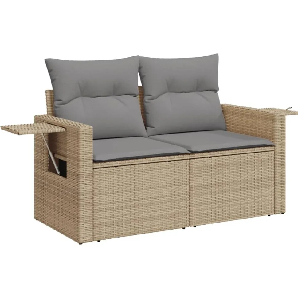 vidaXL 5-delige Loungeset met kussens poly rattan beige