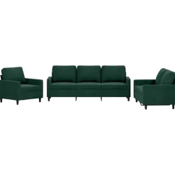 vidaXL 3-delige Loungeset met kussens fluweel donkergroen