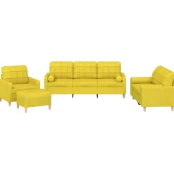 vidaXL 4-delige Loungeset met kussens stof lichtgeel