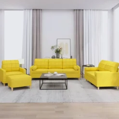vidaXL 4-delige Loungeset met kussens stof lichtgeel