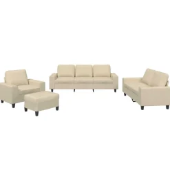 vidaXL 4-delige Loungeset stof crèmekleurig