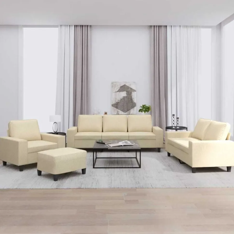 vidaXL 4-delige Loungeset stof crèmekleurig