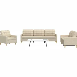 vidaXL 3-delige Loungeset stof crèmekleurig