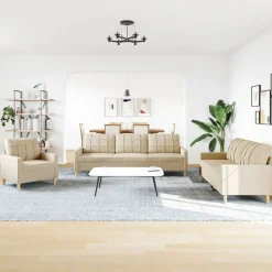 vidaXL 3-delige Loungeset stof crèmekleurig