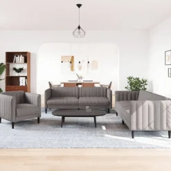 vidaXL 3-delige Loungeset stof taupe