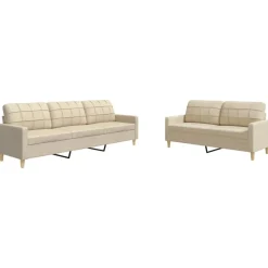 vidaXL 2-delige Loungeset stof crèmekleurig