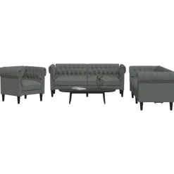 vidaXL 3-delige Loungeset stof donkergrijs