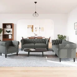 vidaXL 3-delige Loungeset stof donkergrijs