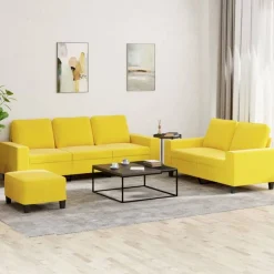 vidaXL 3-delige Loungeset stof lichtgeel