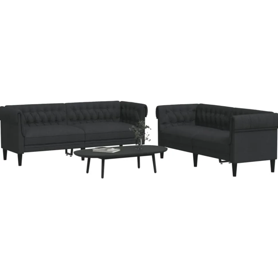 vidaXL 2-delige Loungeset stof zwart